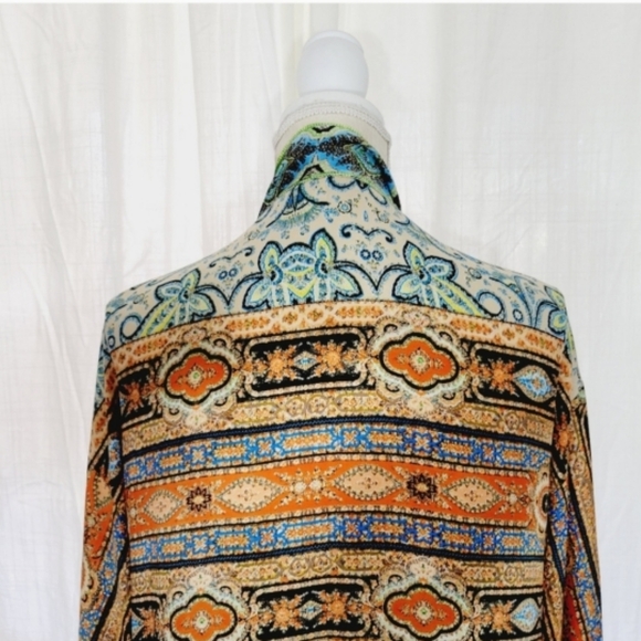 Boston Proper Bohemian Artsy Moasic Fringe Kimono Cardigan Wrap Cape Open Duster - Picture 4 of 12